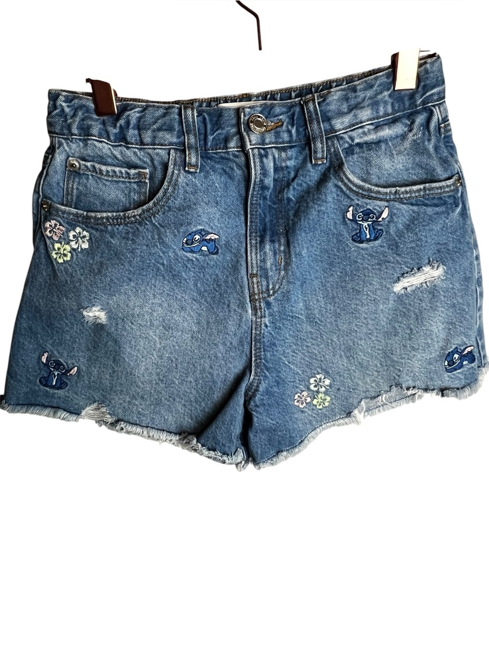 Zara Kids Lilo & Stitch Embroidered High-Rise Jean Shorts Size 13-14